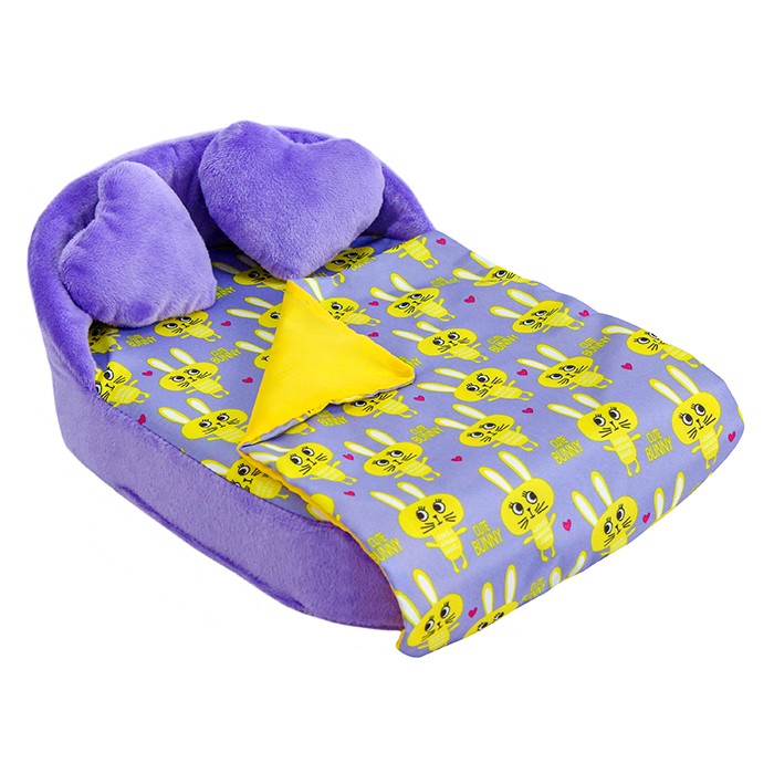 Мебель мягк. Кровать,2 подушки,одеяло."Кролики сиреневые" с сиреневым плюшем НМ-003/4-29