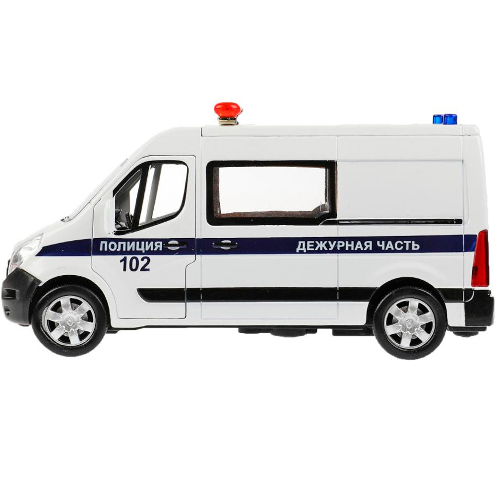 Модель MASTER-14POL-WH RENAULT MASTER ПОЛИЦИЯ длина 14 см,двери,инерц,белый Технопарк в коробке