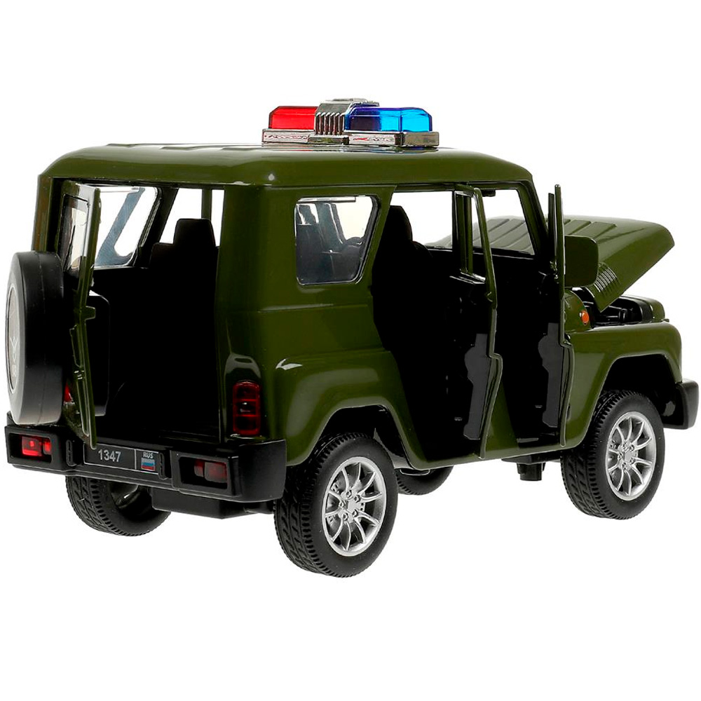 Модель HUNTER-124SL-GNAR UAZ ХАНТЕР АРМИЯ РОССИИ 17 см, двер, инер, зел, Технопарк в коробке