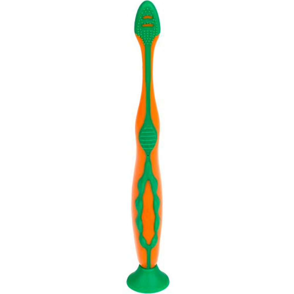 Зубная щетка на присоске для детей СИНИЙ ТРАКТОР оранжевая MASTER DENT 93415-STR