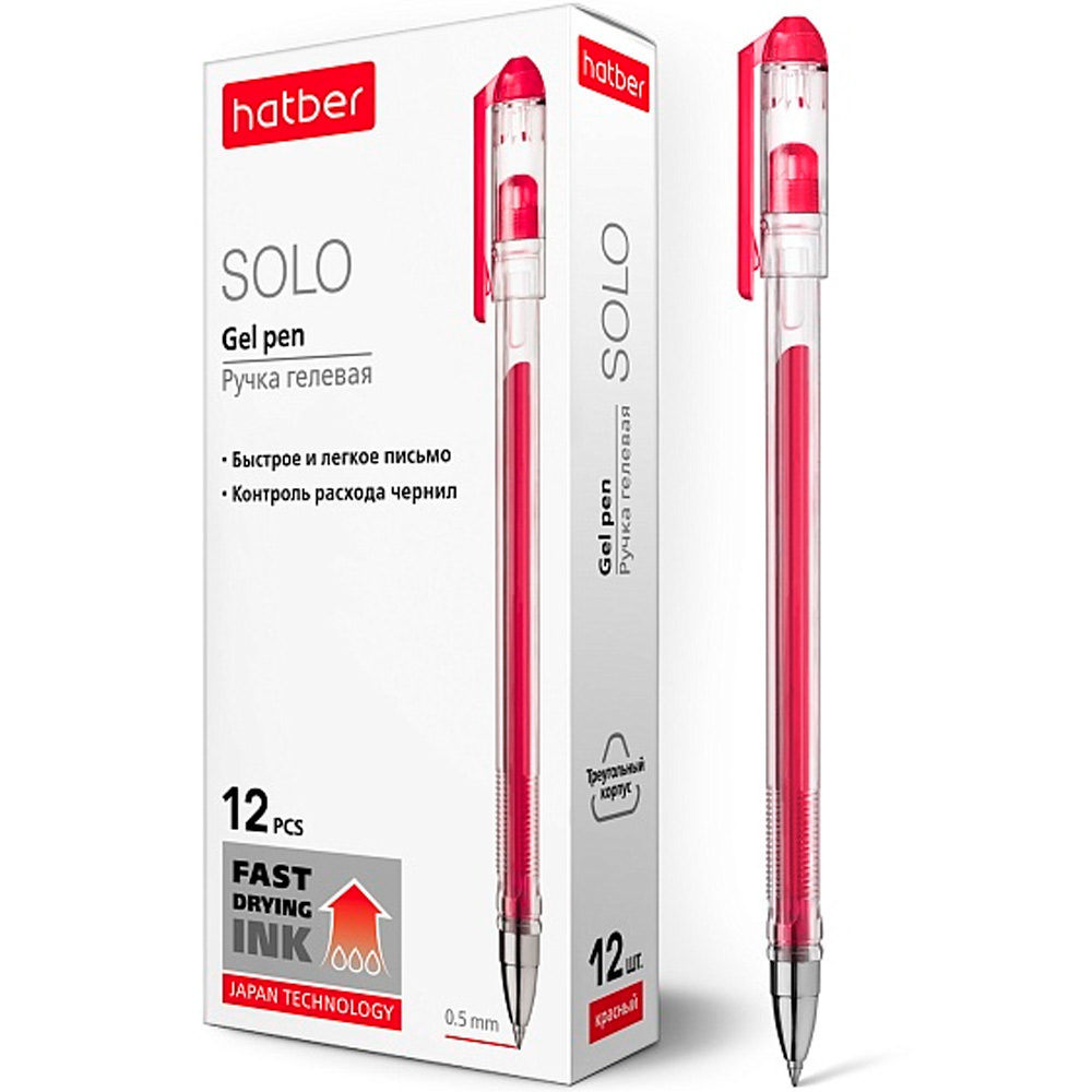 Ручка гелевая Solo Красная 0,5мм чернила fast dry GP_058622 Hatber