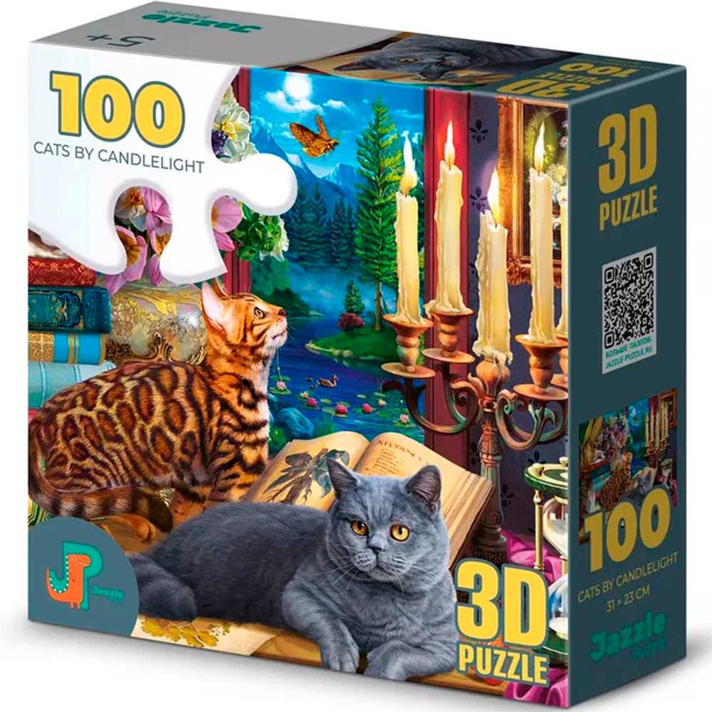 Пазл 100 3D Коты при свечах 16011