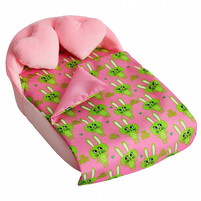 Мебель мягк. Кровать,2 подушки,одеяло."Кролики розовые" с розовым плюшем НМ-003/4-31